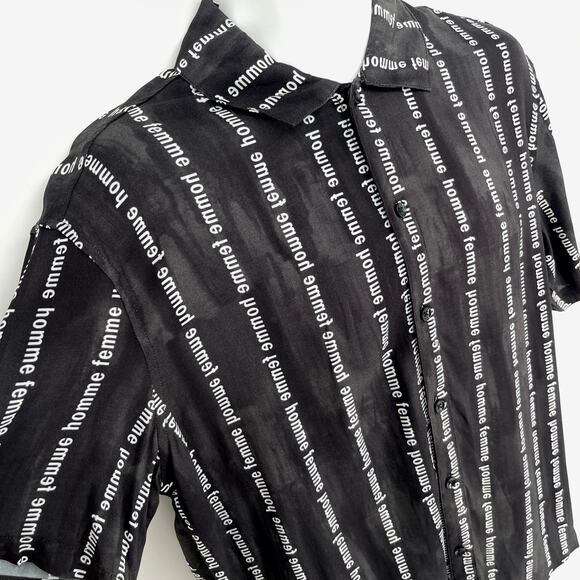 Homme + Femme NEW Striped Logo Camp Shirt Mens Sz S Black White Short Sleeve - Picture 2 of 7